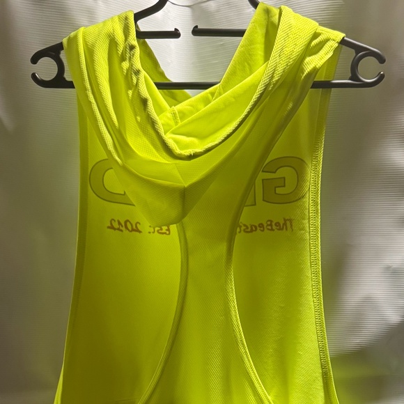 Neon Yellow Sleeveless Hoodie workout top - Picture 2 of 2